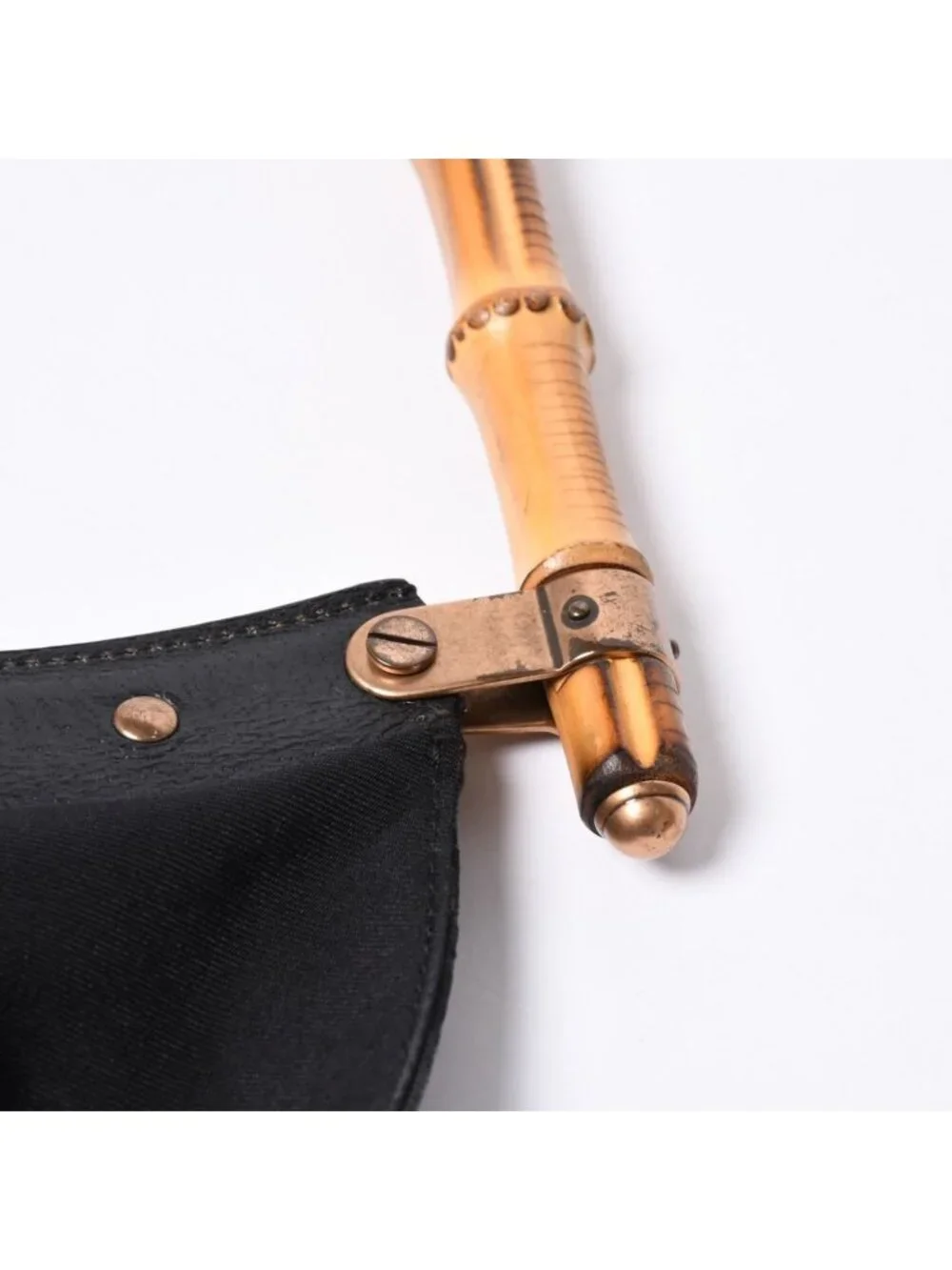 Gucci Bamboo Hand Bag Leather GG Canvas Black Brown